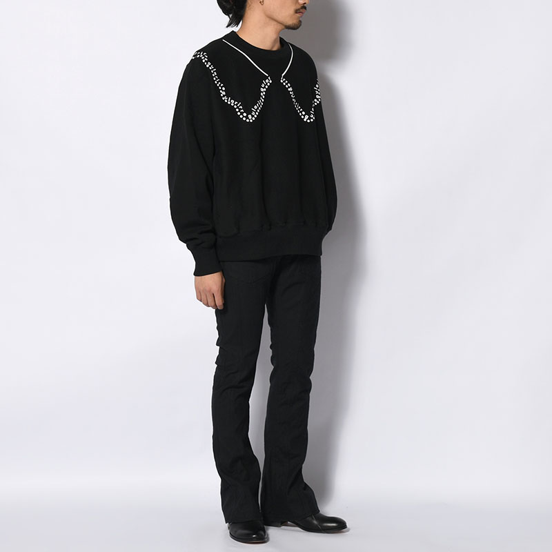 irregular CREW SWEAT short -BLACK-