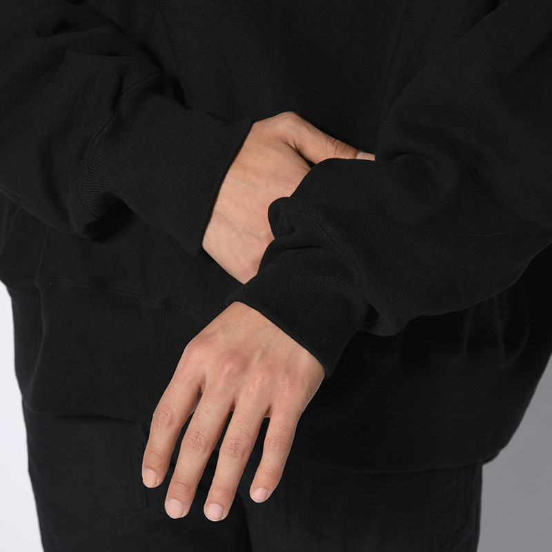 irregular CREW SWEAT short -BLACK-