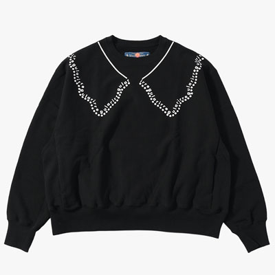 irregular CREW SWEAT short -BLACK-