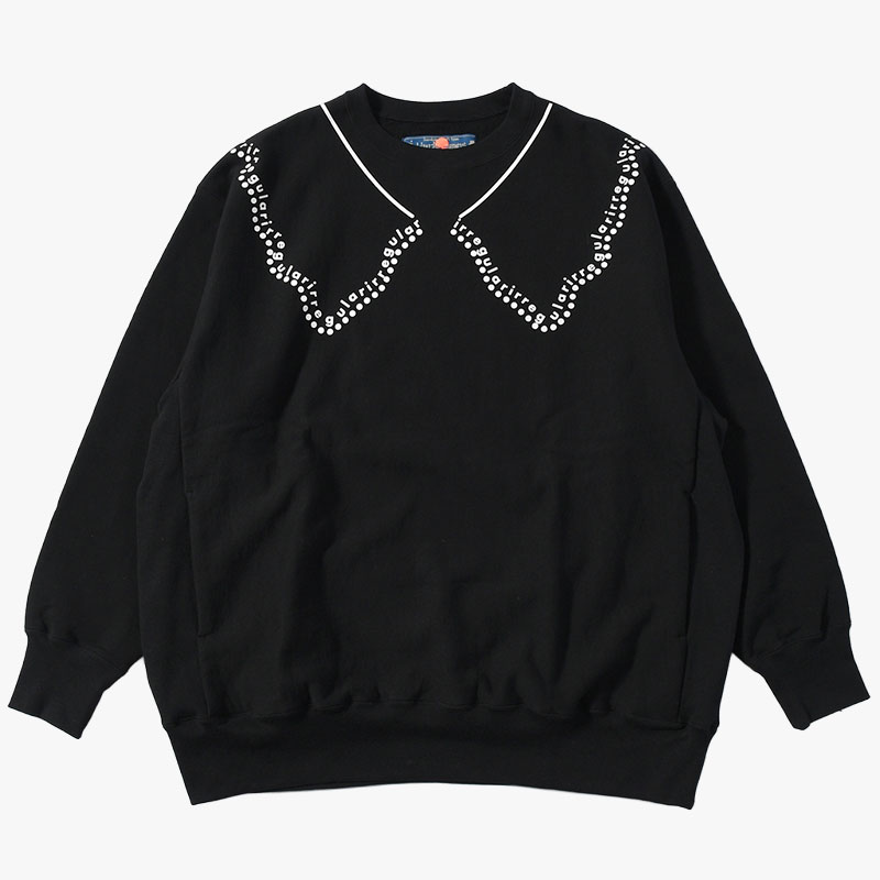 irregular CREW SWEAT tall -BLACK-