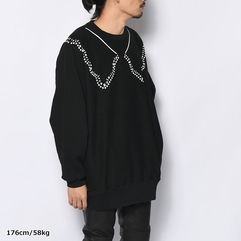 irregular CREW SWEAT tall -BLACK-