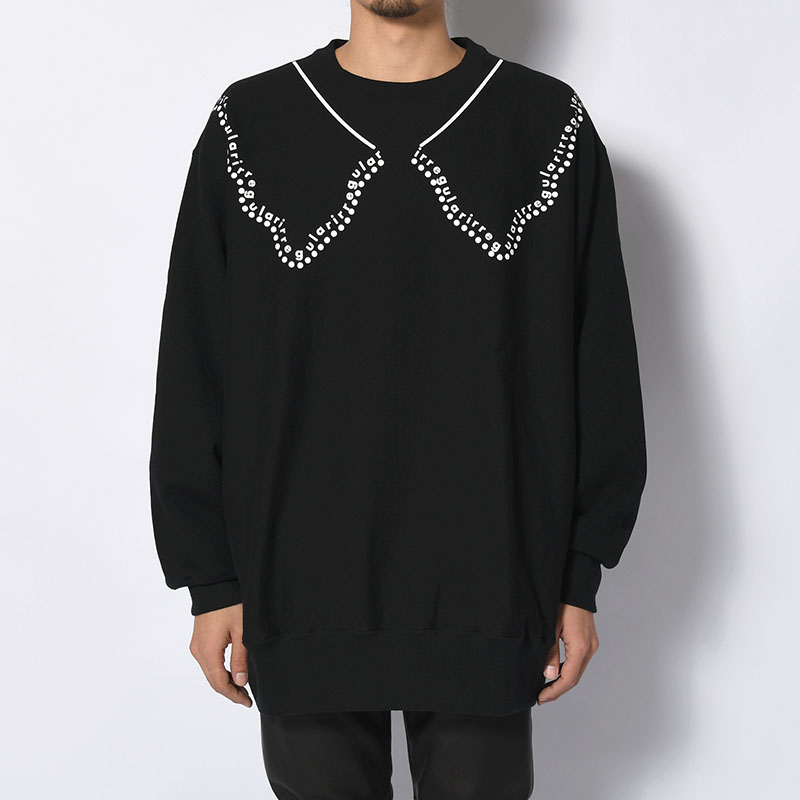 irregular CREW SWEAT tall -BLACK-