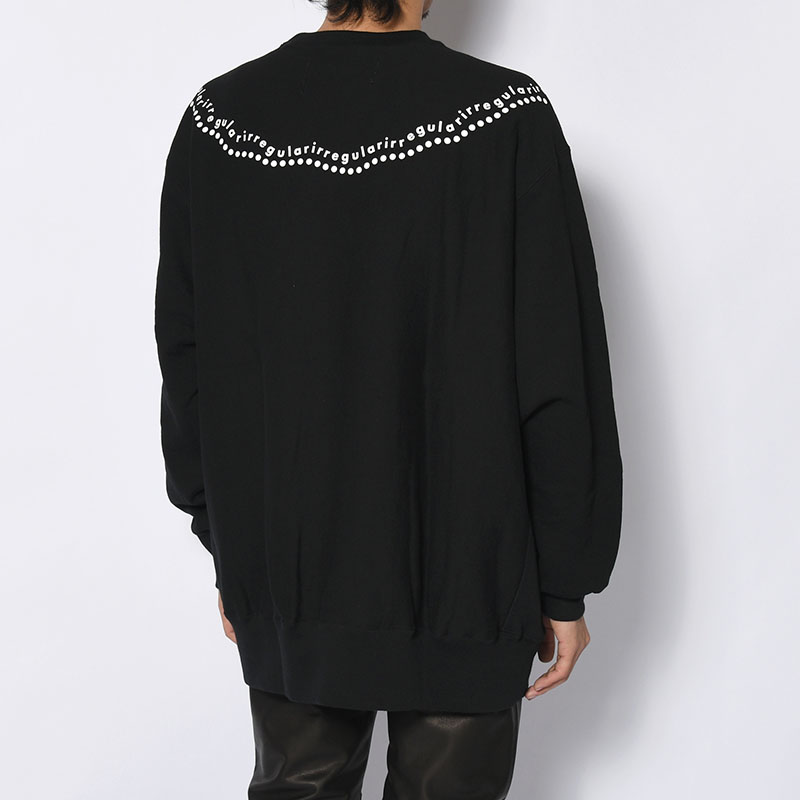 irregular CREW SWEAT tall -BLACK-
