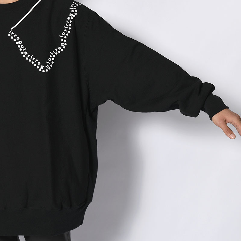 irregular CREW SWEAT tall -BLACK-