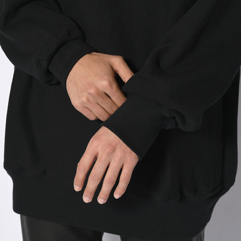 irregular CREW SWEAT tall -BLACK-
