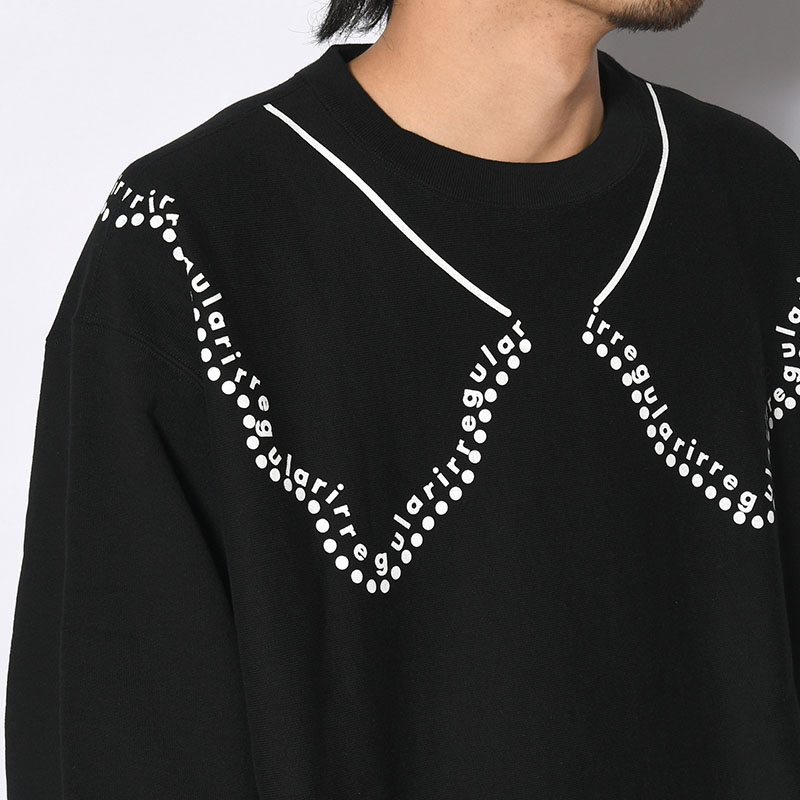irregular CREW SWEAT tall -BLACK-