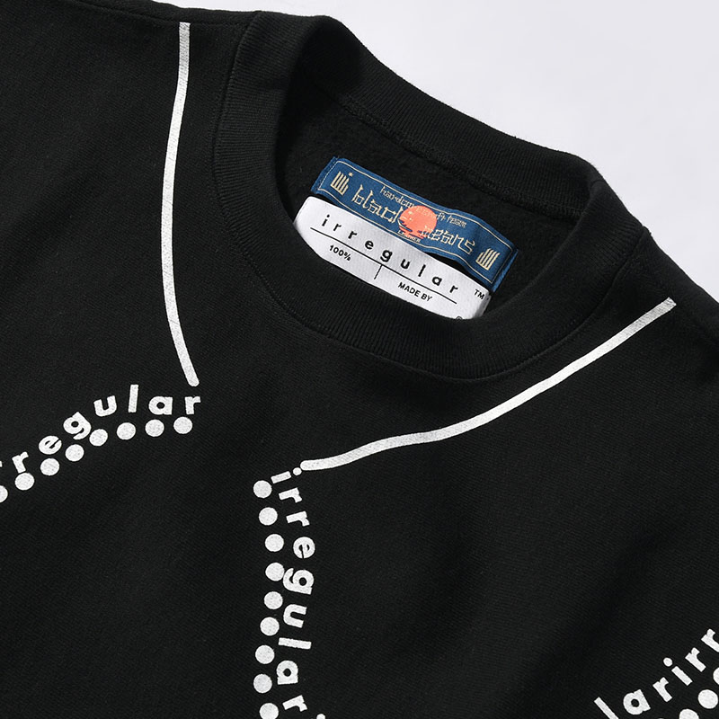 irregular CREW SWEAT tall -BLACK-