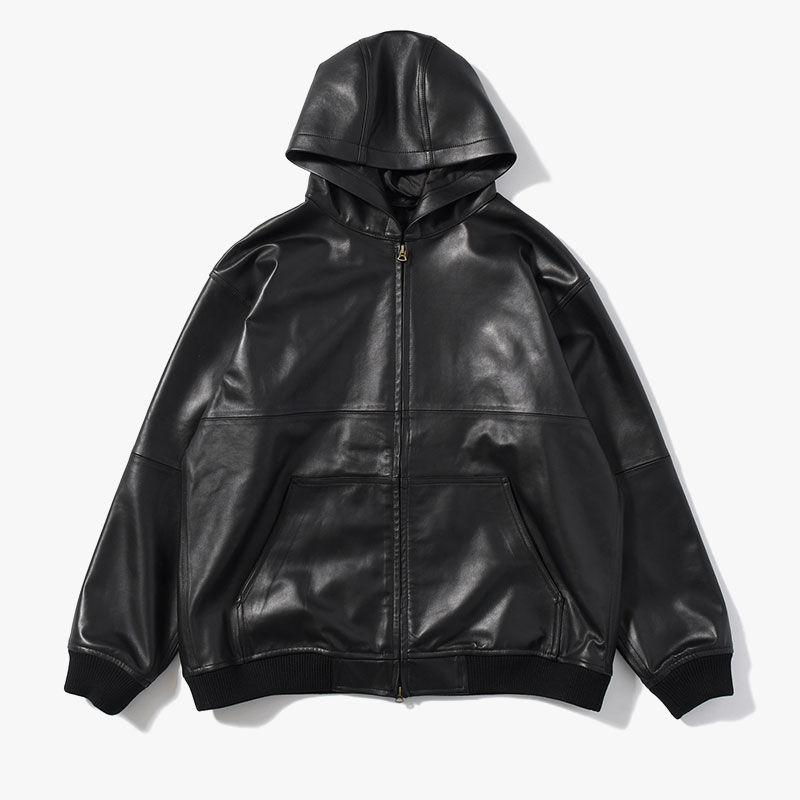 LAMBSKIN LEATHER PARKA -BLACK-