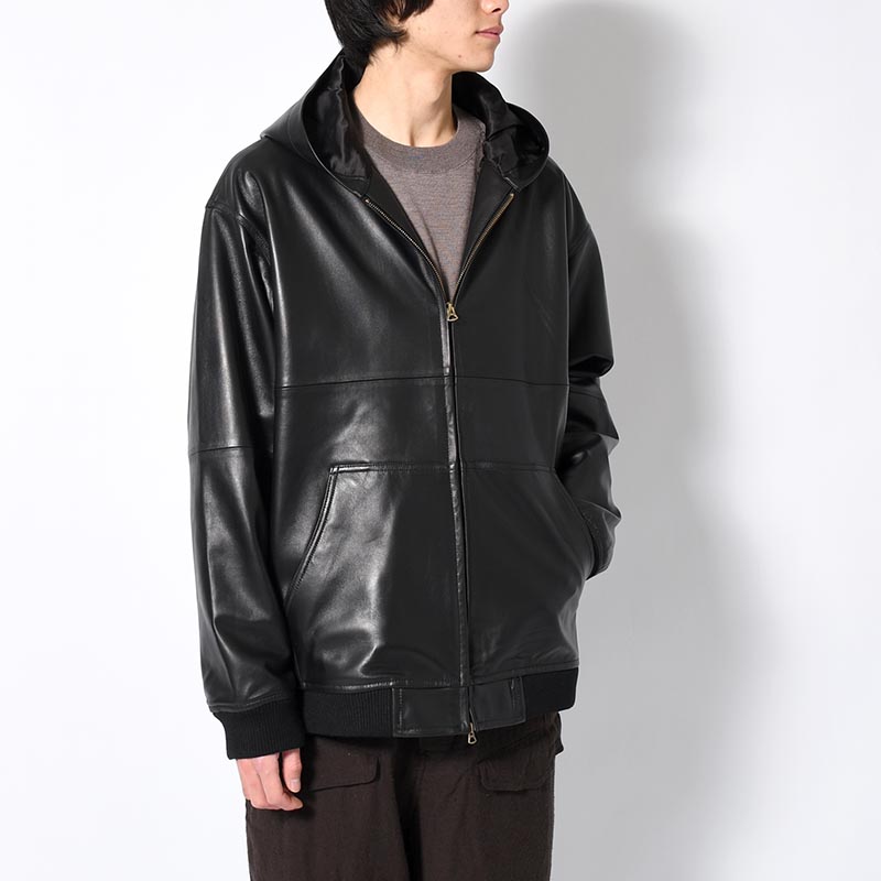 LAMBSKIN LEATHER PARKA -BLACK-