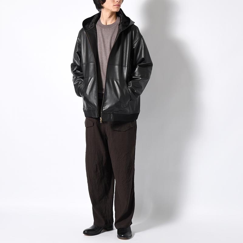 LAMBSKIN LEATHER PARKA -BLACK-