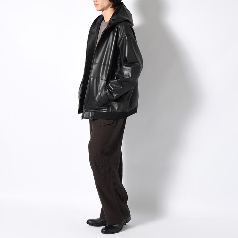 LAMBSKIN LEATHER PARKA -BLACK-