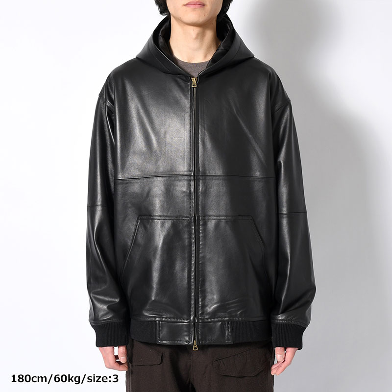 LAMBSKIN LEATHER PARKA -BLACK-