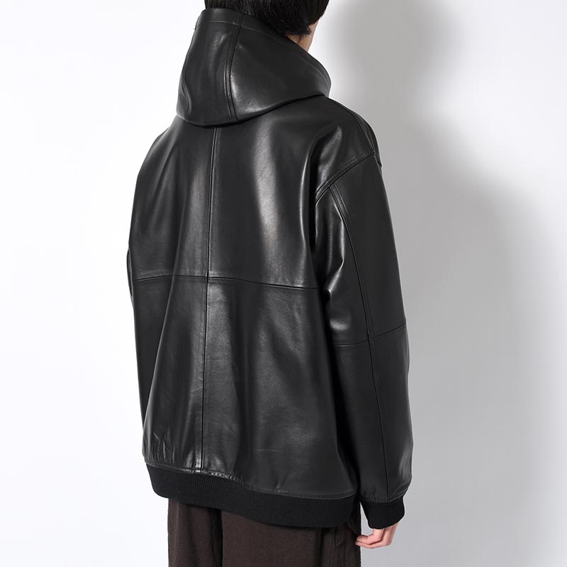 LAMBSKIN LEATHER PARKA -BLACK-