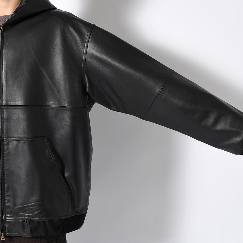 LAMBSKIN LEATHER PARKA -BLACK-