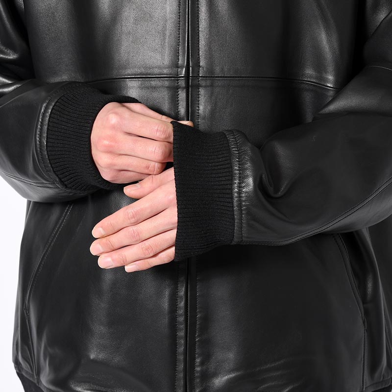 LAMBSKIN LEATHER PARKA -BLACK-