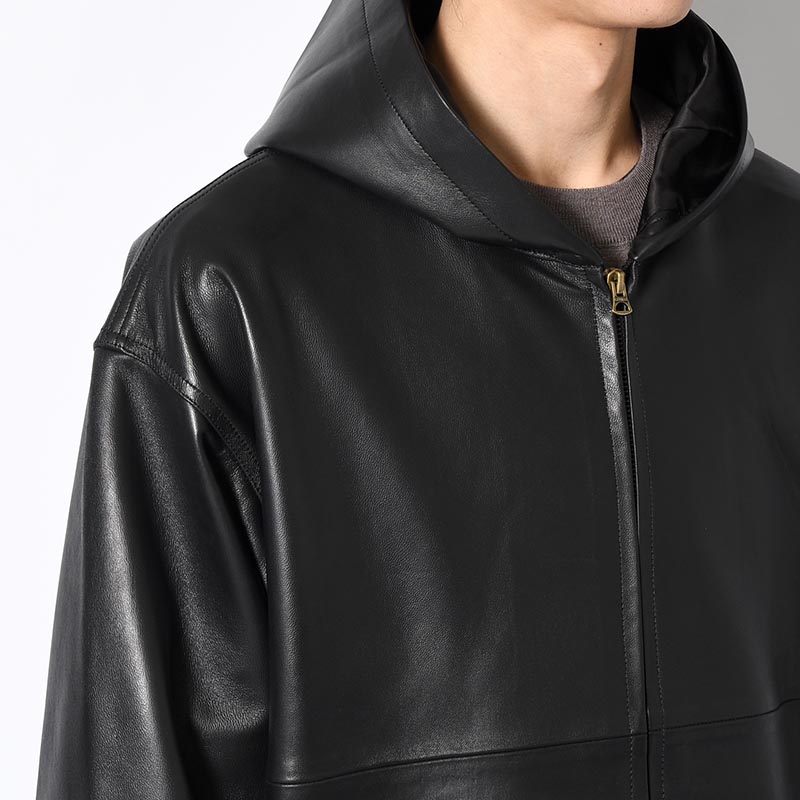 LAMBSKIN LEATHER PARKA -BLACK-