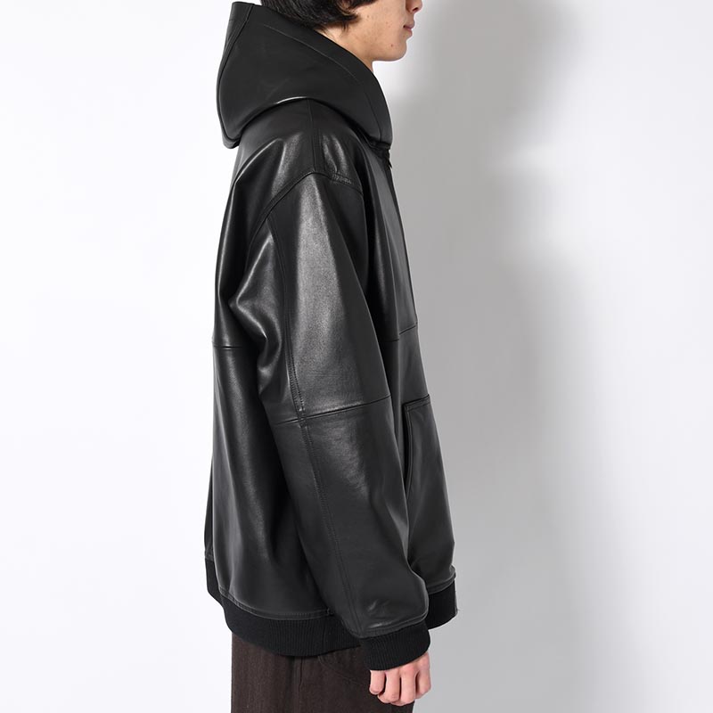 LAMBSKIN LEATHER PARKA -BLACK-