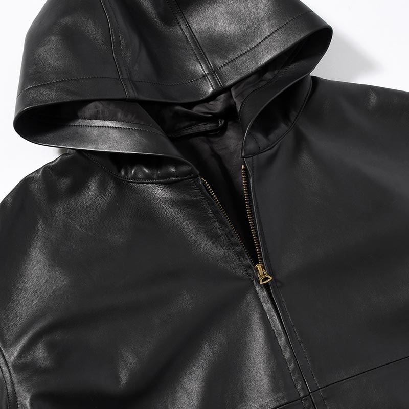 LAMBSKIN LEATHER PARKA -BLACK-