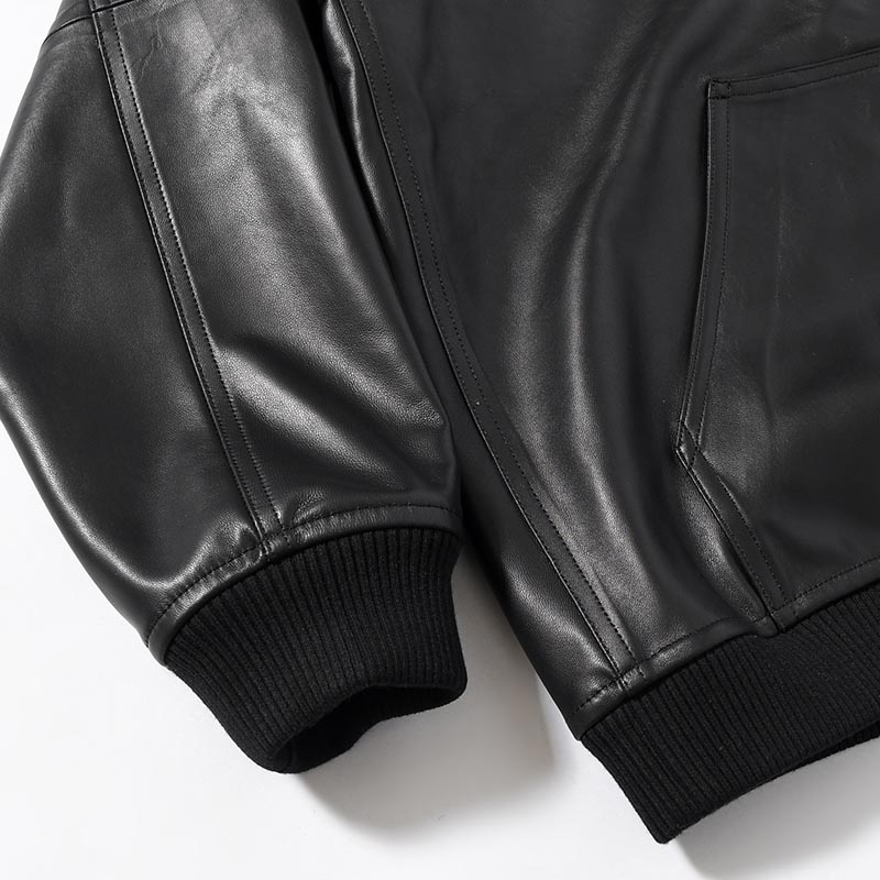 LAMBSKIN LEATHER PARKA -BLACK-