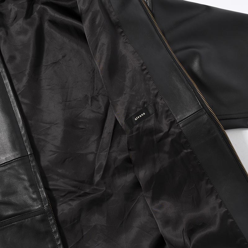 LAMBSKIN LEATHER PARKA -BLACK-