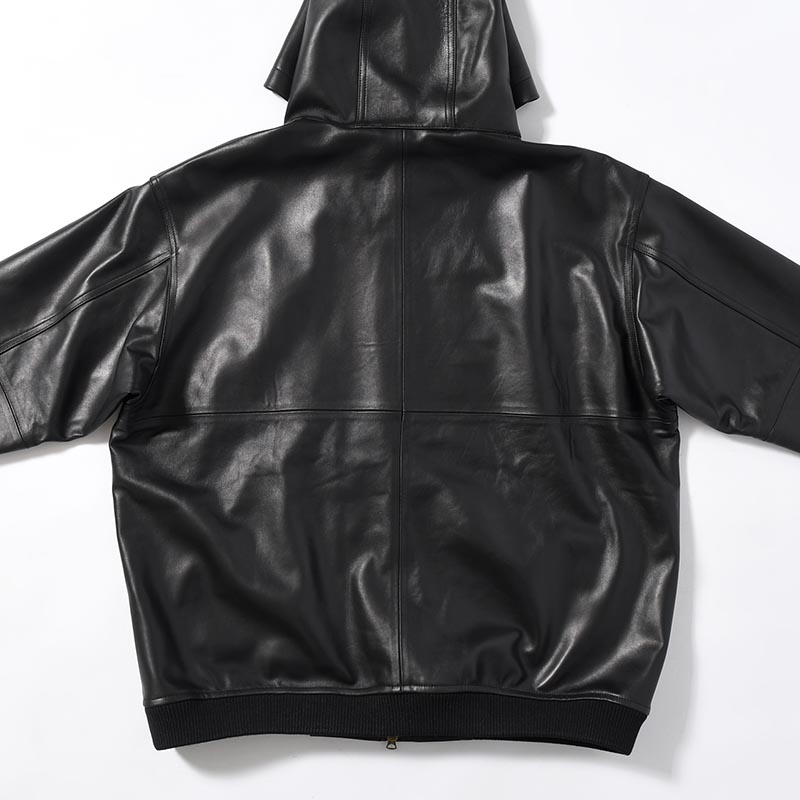 LAMBSKIN LEATHER PARKA -BLACK-