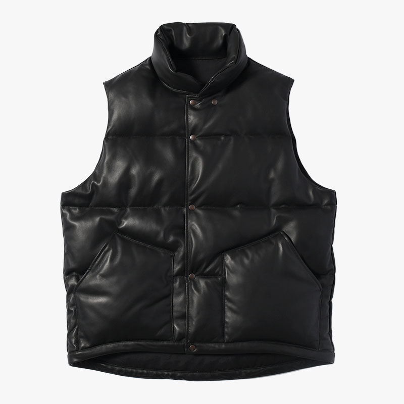 SHEEP LEATHER DOWN VEST -BLACK-