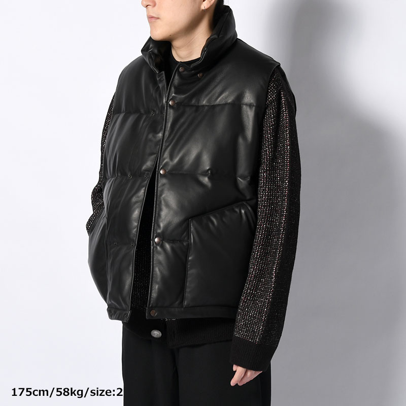 SHEEP LEATHER DOWN VEST -BLACK-