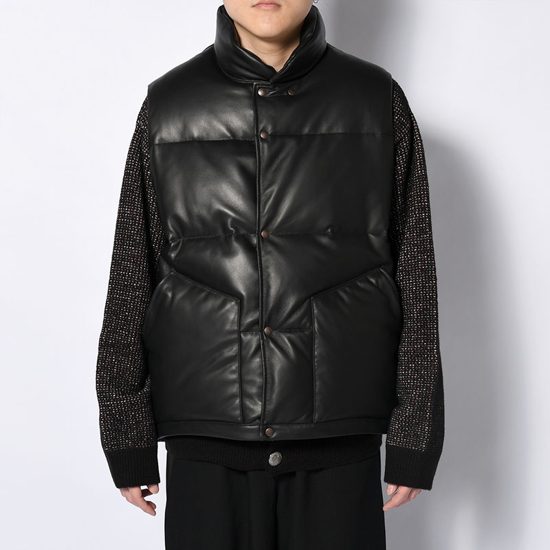 SHEEP LEATHER DOWN VEST -BLACK-