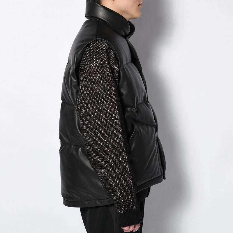 SHEEP LEATHER DOWN VEST -BLACK-
