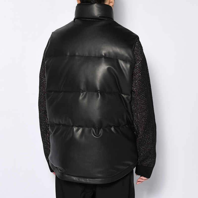 SHEEP LEATHER DOWN VEST -BLACK-