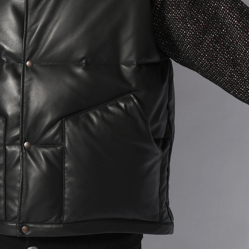 SHEEP LEATHER DOWN VEST -BLACK-