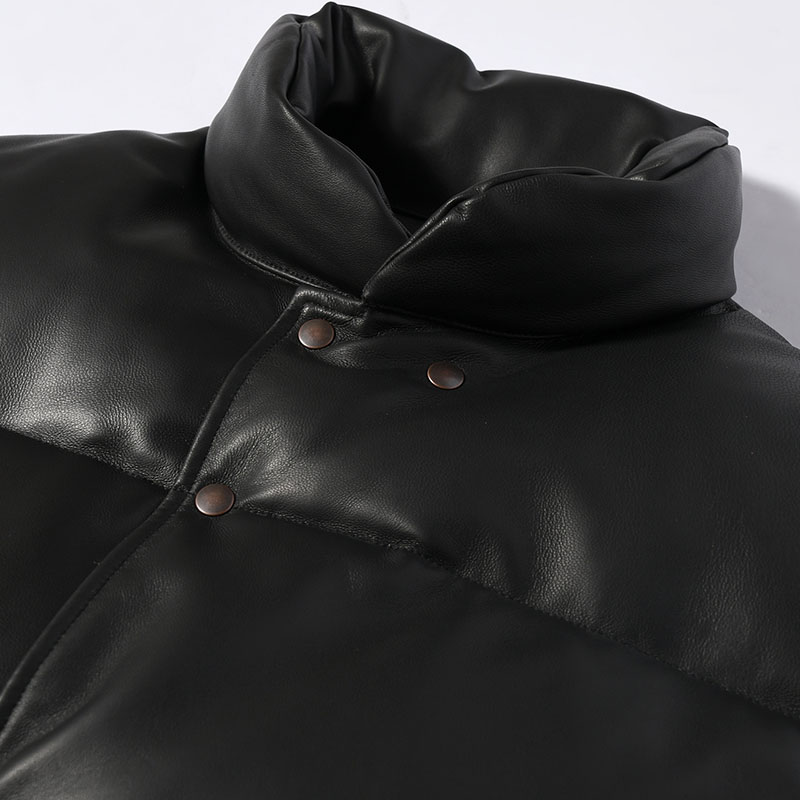 SHEEP LEATHER DOWN VEST -BLACK-