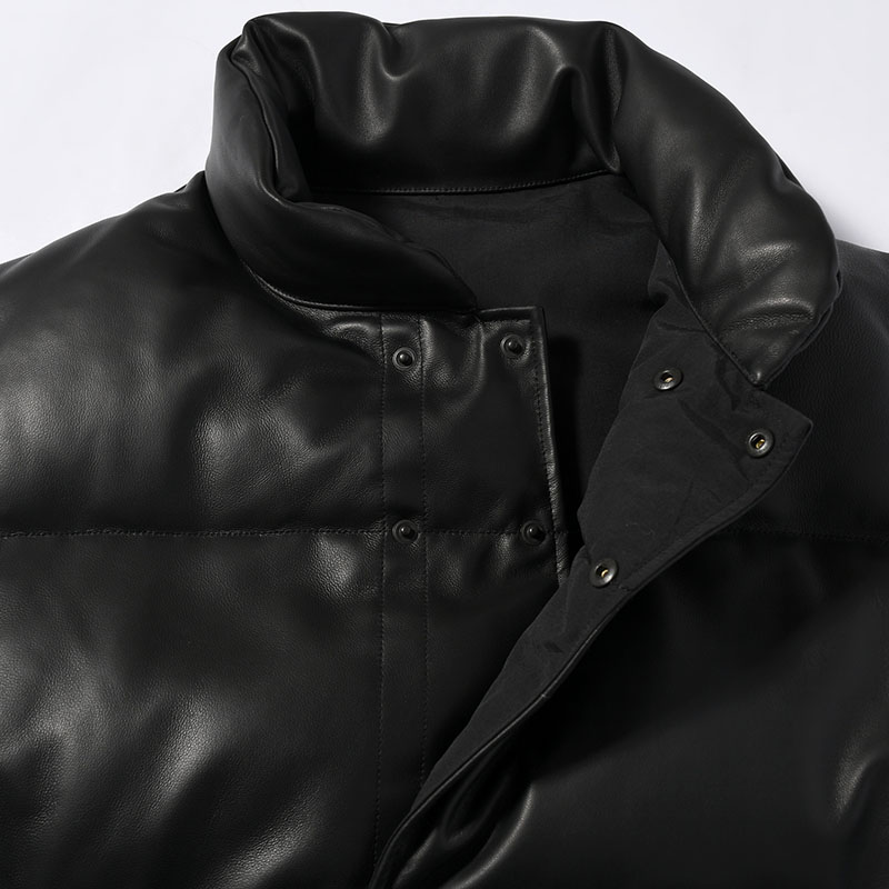 SHEEP LEATHER DOWN VEST -BLACK-