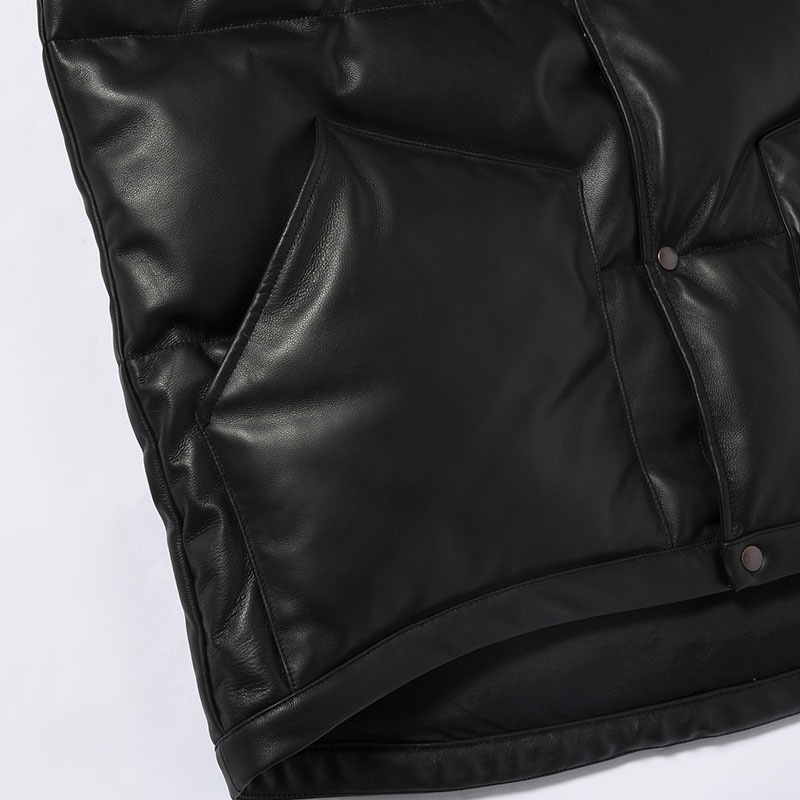SHEEP LEATHER DOWN VEST -BLACK-