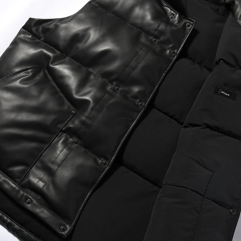 SHEEP LEATHER DOWN VEST -BLACK-