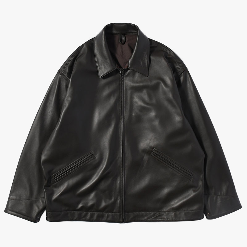 LAMBSKIN LEATHER SHORT JACKET -BROWN-