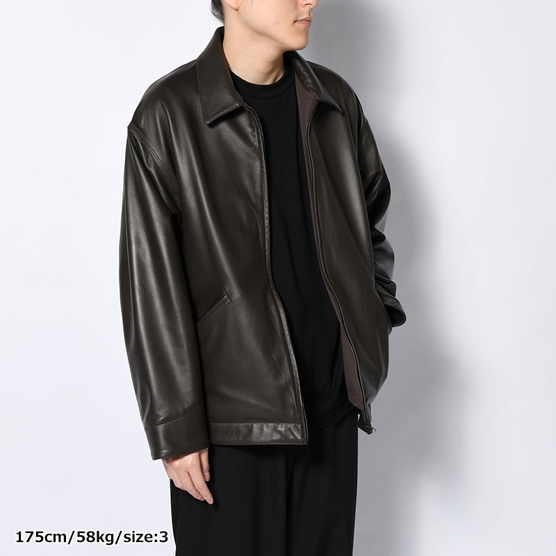 LAMBSKIN LEATHER SHORT JACKET -BROWN-