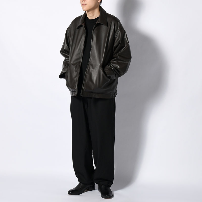 LAMBSKIN LEATHER SHORT JACKET -BROWN-