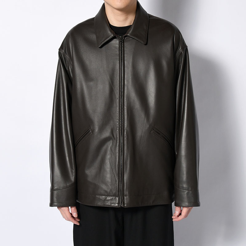 LAMBSKIN LEATHER SHORT JACKET -BROWN-