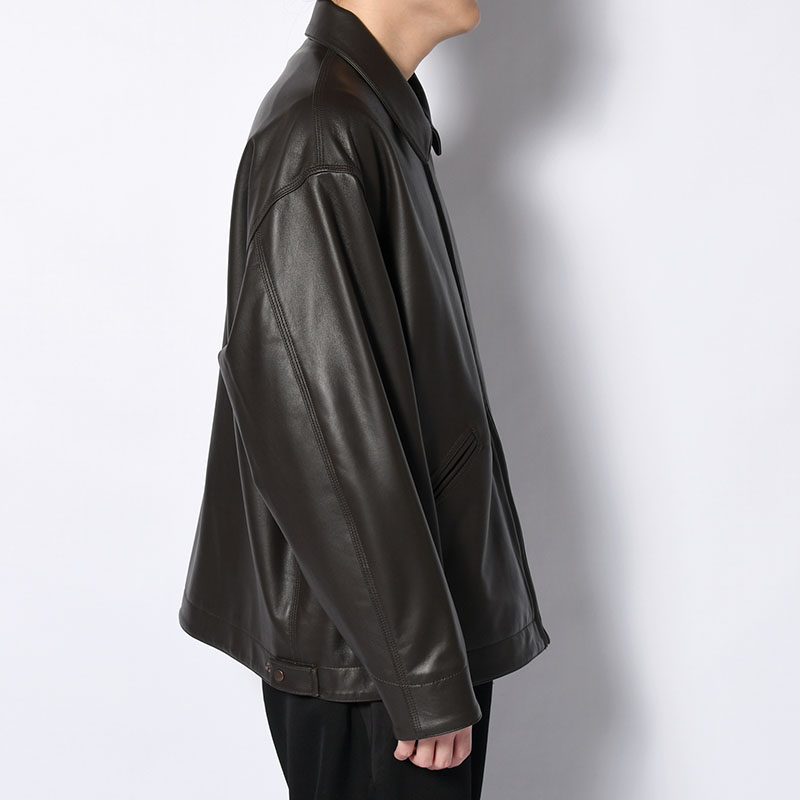 LAMBSKIN LEATHER SHORT JACKET -BROWN-