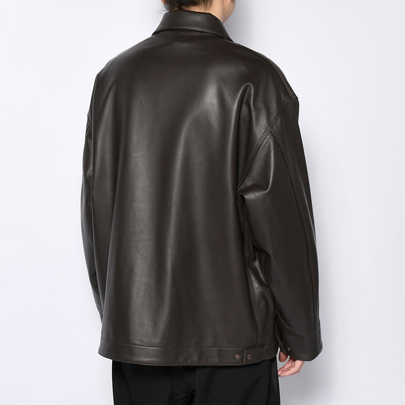 LAMBSKIN LEATHER SHORT JACKET -BROWN-