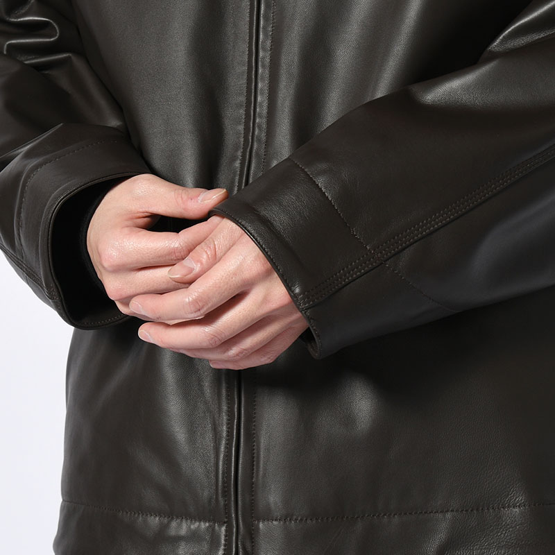 LAMBSKIN LEATHER SHORT JACKET -BROWN-