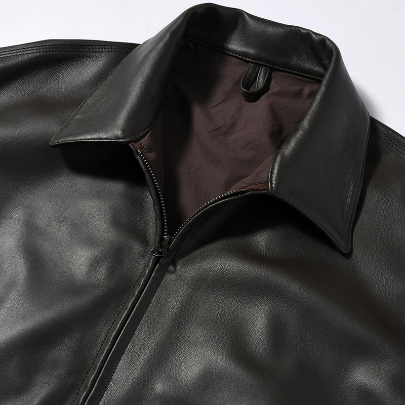 LAMBSKIN LEATHER SHORT JACKET -BROWN-