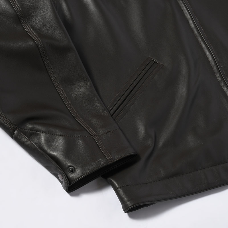 LAMBSKIN LEATHER SHORT JACKET -BROWN-