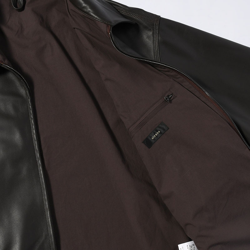 LAMBSKIN LEATHER SHORT JACKET -BROWN-
