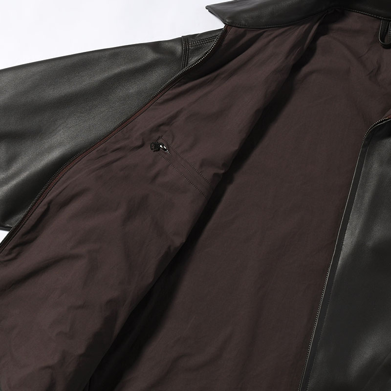 LAMBSKIN LEATHER SHORT JACKET -BROWN-