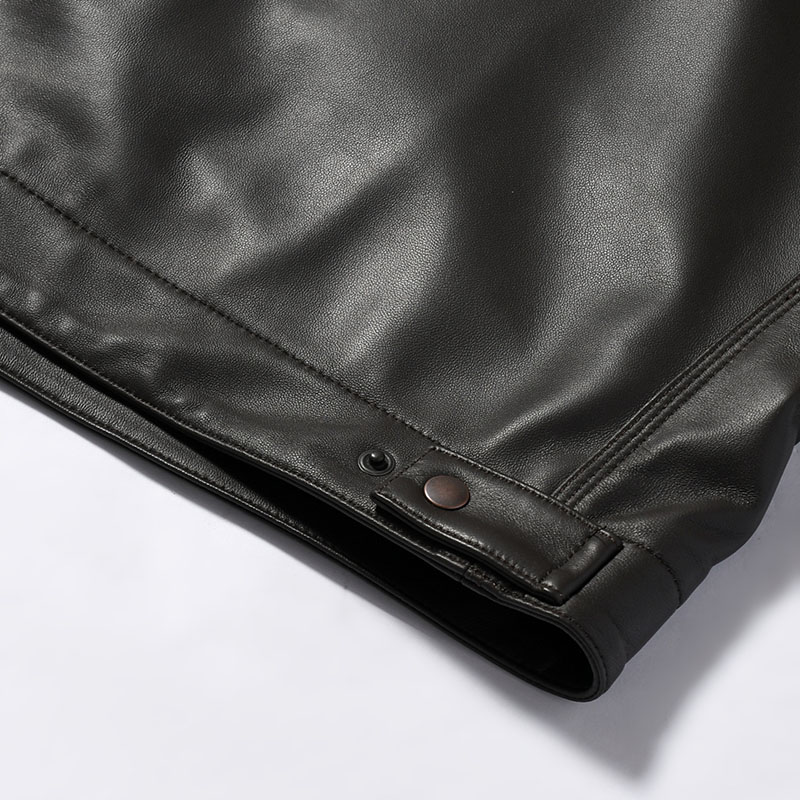 LAMBSKIN LEATHER SHORT JACKET -BROWN-