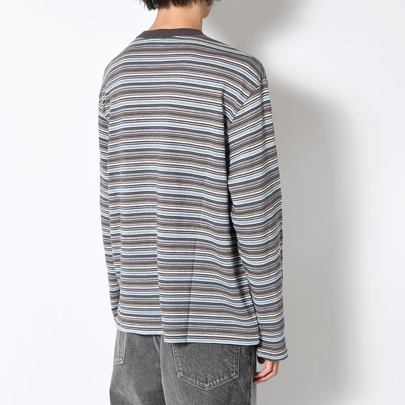 ROMY MULTI STRIPE LONG SLEEVE T-SHIRT -BROWN-