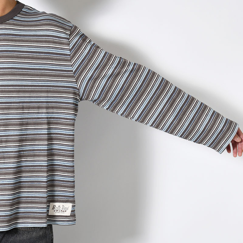 ROMY MULTI STRIPE LONG SLEEVE T-SHIRT -BROWN-