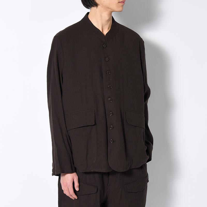 Silk Linen Chelsea Jacket -DarkBrown-